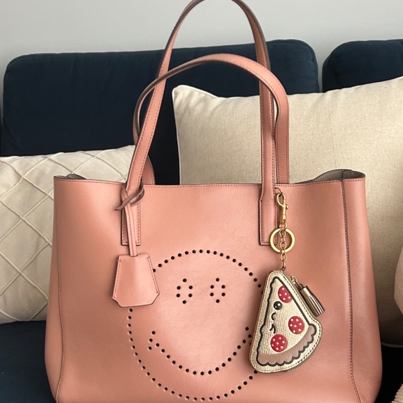 Anya Hindmarch Pink Smiley Tote with Pizza accessory - Picture 6 of 7